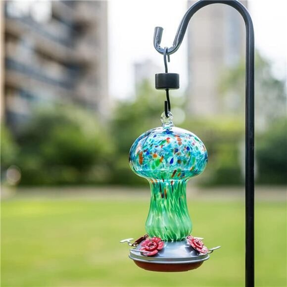 28 Ounces Hand Blown Glass Hummingbird Feeder for Outside, 4 Feeding Perch - Picture 6 of 7